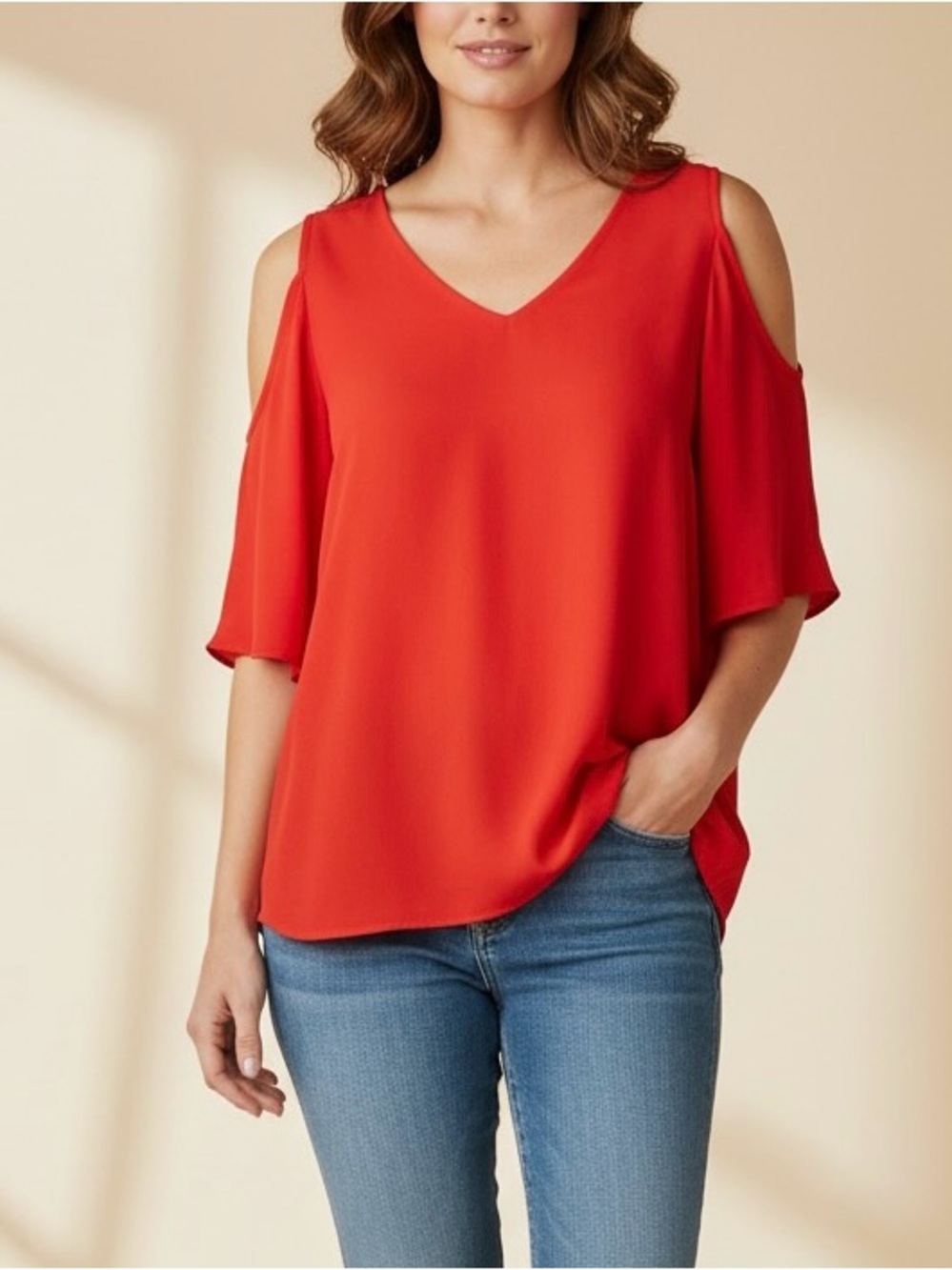 Lush Red Cold-Shoulder V-Neck Blouse Size L
